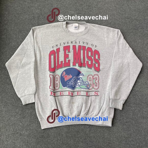 Vintage Ole Miss Rebels Football Sweatshirt University of Mississippi Shirt Tee - Picture 1 of 4
